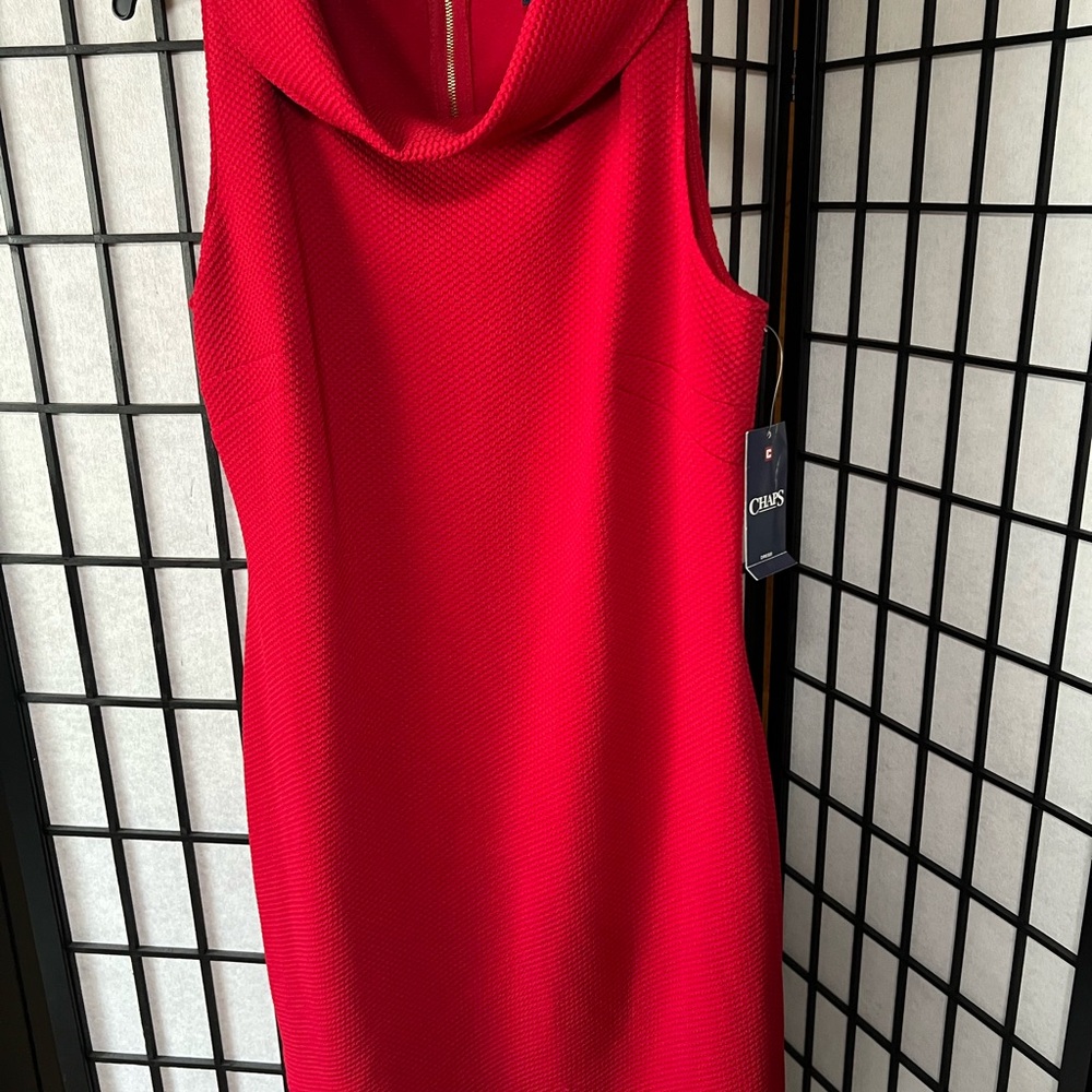 Chaps Vibrant Red Cowl Neck Midi Dress